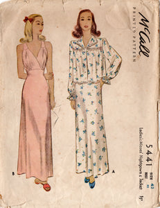 1940's McCall Nightgown and Bed Jacket - Bust 42" - No. 5441