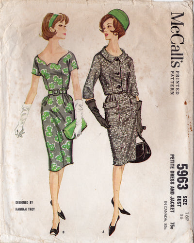 1960's McCall's Sheath Dress Pattern with Notched Neckline and Bolero pattern - Bust 36