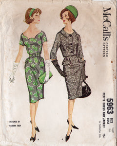 1960's McCall's Sheath Dress Pattern with Notched Neckline and Bolero pattern - Bust 36" - No. 5963