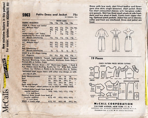 1960's McCall's Sheath Dress Pattern with Notched Neckline and Bolero pattern - Bust 36" - No. 5963
