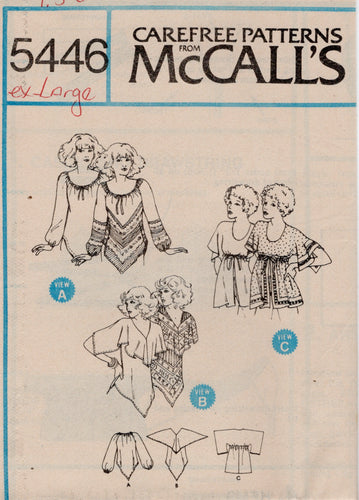 1970's McCall's Blouse in Three Style with Raglan Sleeves, Empire Waist or Cape  - Bust 30.5-46