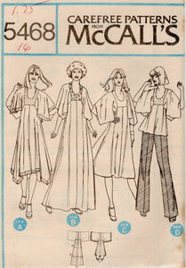 1970's McCall's Yoked One Piece Dress or Top with Large Sleeves - Bust 34-38" - No. 5468