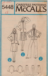 1970's McCall's Marlo's Corner Unlined Jacket, Skirt and Pants - Bust 31.5-40" - No. 5448