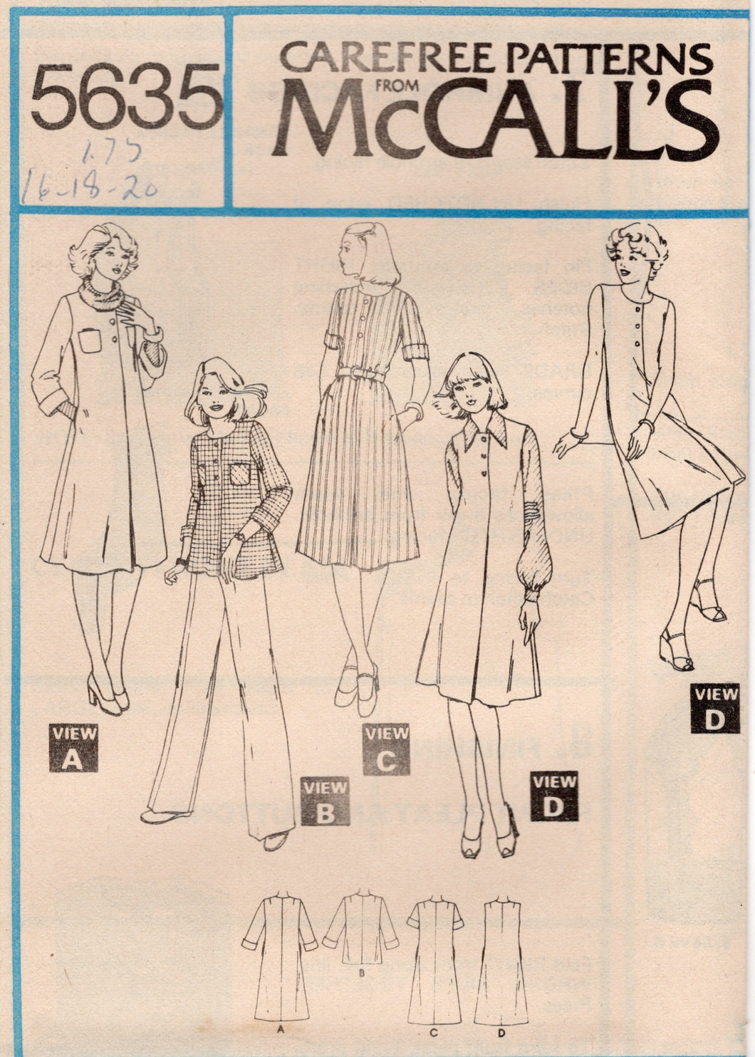 1970's McCall's  Button Up Dress, Jumper or Top Patterns - Bust 31.5-42
