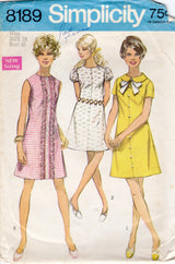 1960's Simplicity Shift Dress Pattern with Puff Sleeve and Peter Pan Collar - Bust 40" - No. 8189