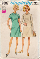 1960's Simplicity Dress Pattern with Bodice Accents and Rounded Collar - Bust 40" - No. 7807