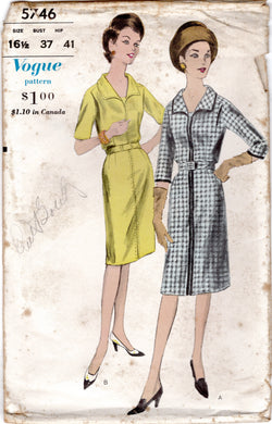 1960's Vogue Sheath Dress Pattern with Large Collar - Bust 37