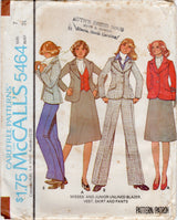 1970's McCall's Unlined Princess line Blazer, Vest, A line Skirt, and High Waisted Pants Pattern - Bust 32-33.5" - No. 5464