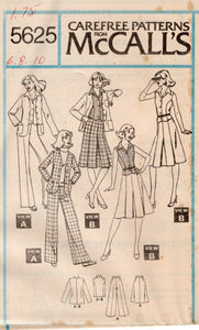 1970's McCall's Jacket, Vest, Pleated Skirt and Wide Leg Pants pattern - Bust 30.5 - 34" - No. 5625