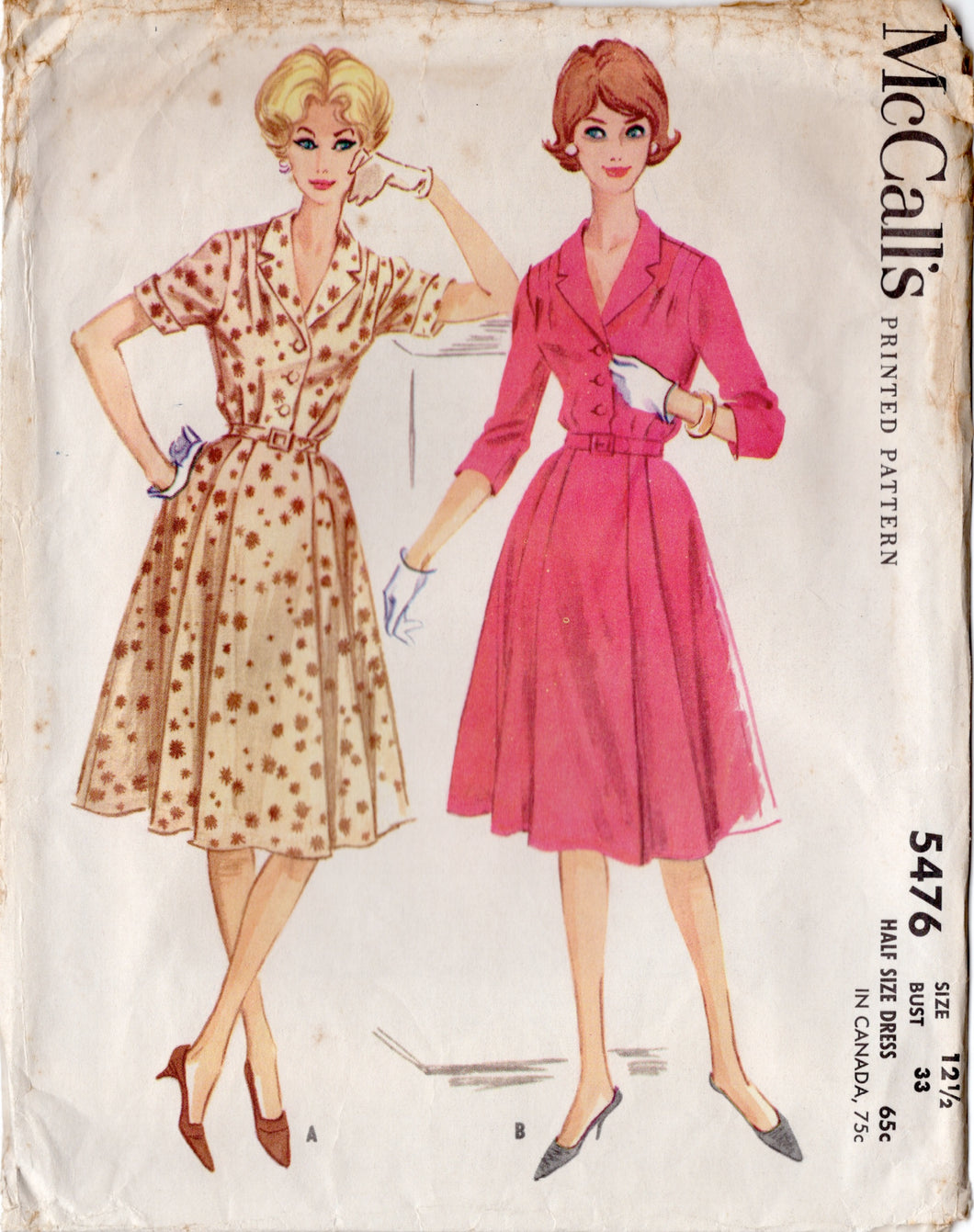 1960's McCall's Shirtwaist Dress with Six Gore Skirt -Bust 33