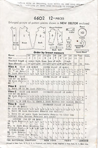 1940's Butterick Child's Double Breasted Coat and Beret Pattern - Chest 25" - No. 6602