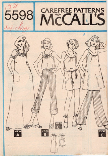 1970's McCall's Yoked Maxi Dress, Tunic Pattern  - Bust 32.5-34