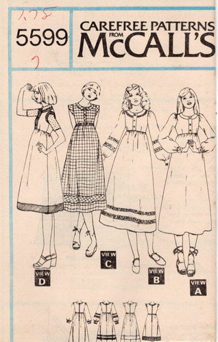 1970's McCall's Empire Waist Midi Dress Pattern with 3 Sleeve Styles  - Bust 31.5-36