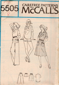 1970's McCall's Yoked Top with Large Collar, A-line Skirt, and Shorts or Pants Pattern  - Bust 31.5-34" - No. 5505