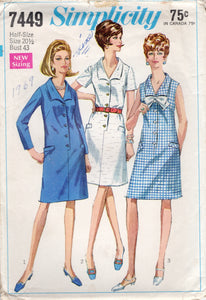 1960's Simplicity Shirtwaist Straightline Dress with Large Collar - Bust 43" - No. 7449