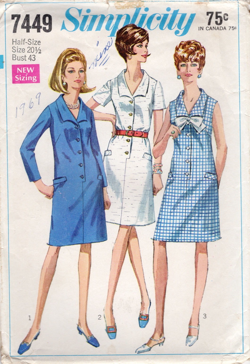 1960's Simplicity Shirtwaist Straightline Dress with Large Collar - Bust 43