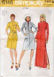 1970’s Simplicity One Piece Dress with Tall Collar and Raglan Sleeves - Bust 42” - No. 6146