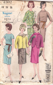 1960's Vogue Princess Line Bodice Day Dress and Raglan Sleeve Bolero Jacket Pattern - Bust 34" - No. 4302