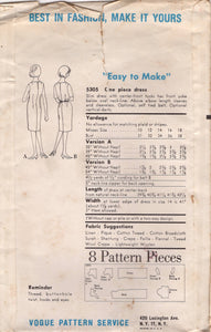 1960's Vogue "Easy to Make" Shift Dress Pattern with Large Yoke - Bust 34" - No. 5305