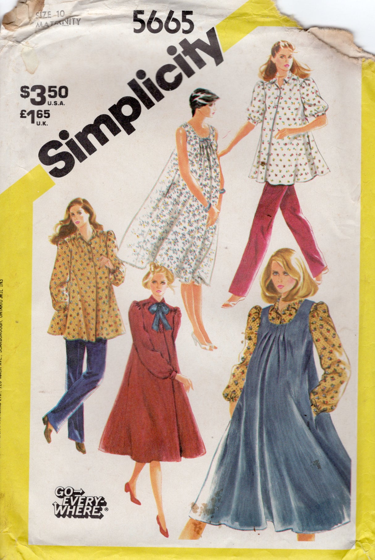 1980's Simplicity Maternity Blouse, Dress and Pants pattern - Bust 32.5" - No. 5665