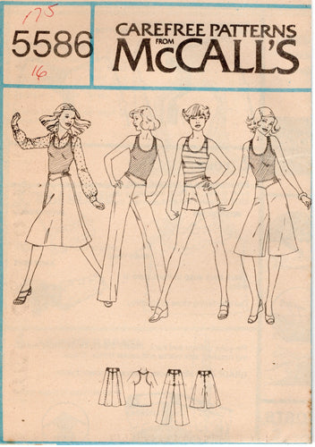 1970's McCall's Tank Top, A-line skirt and Culotte's, Pants or Shorts Pattern - Bust 31.5-38
