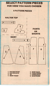 1970's McCall's Reversible Halter Tie Top, A-line skirt and Pants or Shorts Pattern - Bust 30.5-34" - No. 5585
