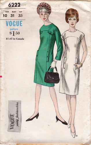 1960’s Vogue One Piece Large Yoke Dress Pattern with Tab Accent - Bust 31” - No. 6222