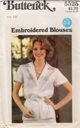 1970's Butterick Embroidered button Up Blouse pattern with Transfers - Bust 32.5" - No. 5525