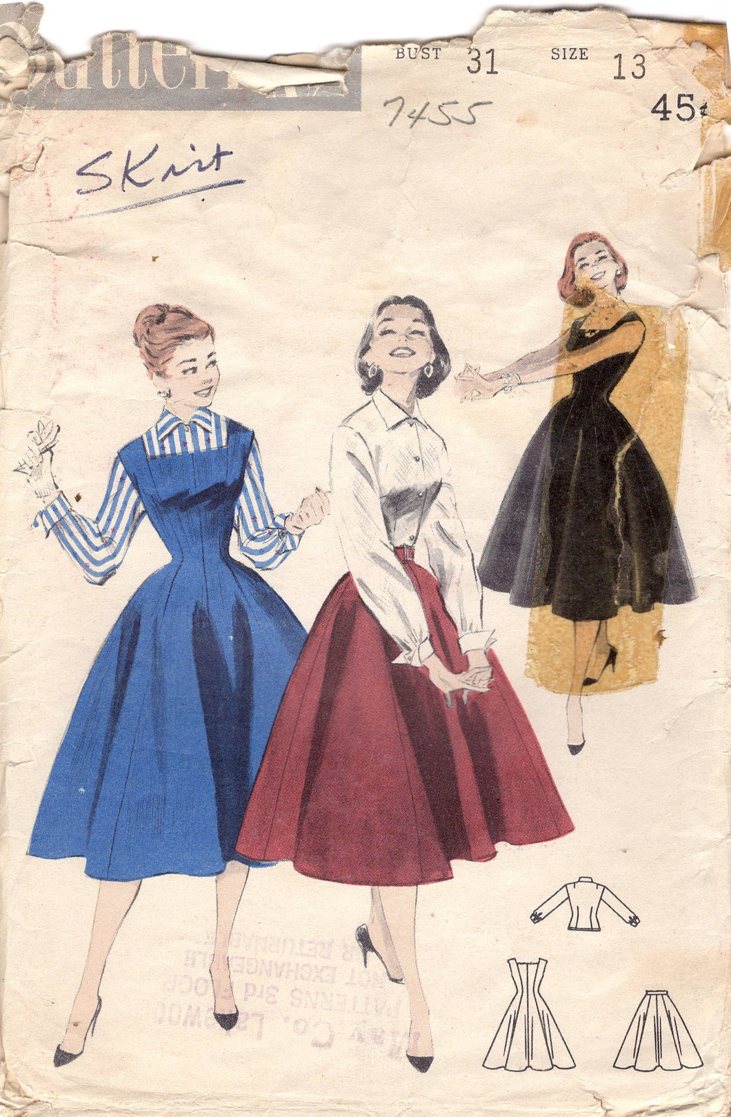1950's Butterick One Piece Princess line Dress Pattern - Bust 31