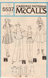 1970's McCall's Yoked Dress, or Top and Pants or Shorts pattern - Bust 31.5-38" - no. 5537