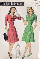 1940's DuBarry Princess Line Side Button Dress Pattern - Bust 34" - No. 5977