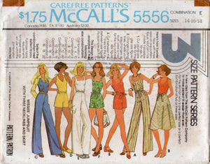 1970's McCall's Jumpsuit with Three Necklines and Skirt Pattern - Bust 30.5-32.5" - No. 5556