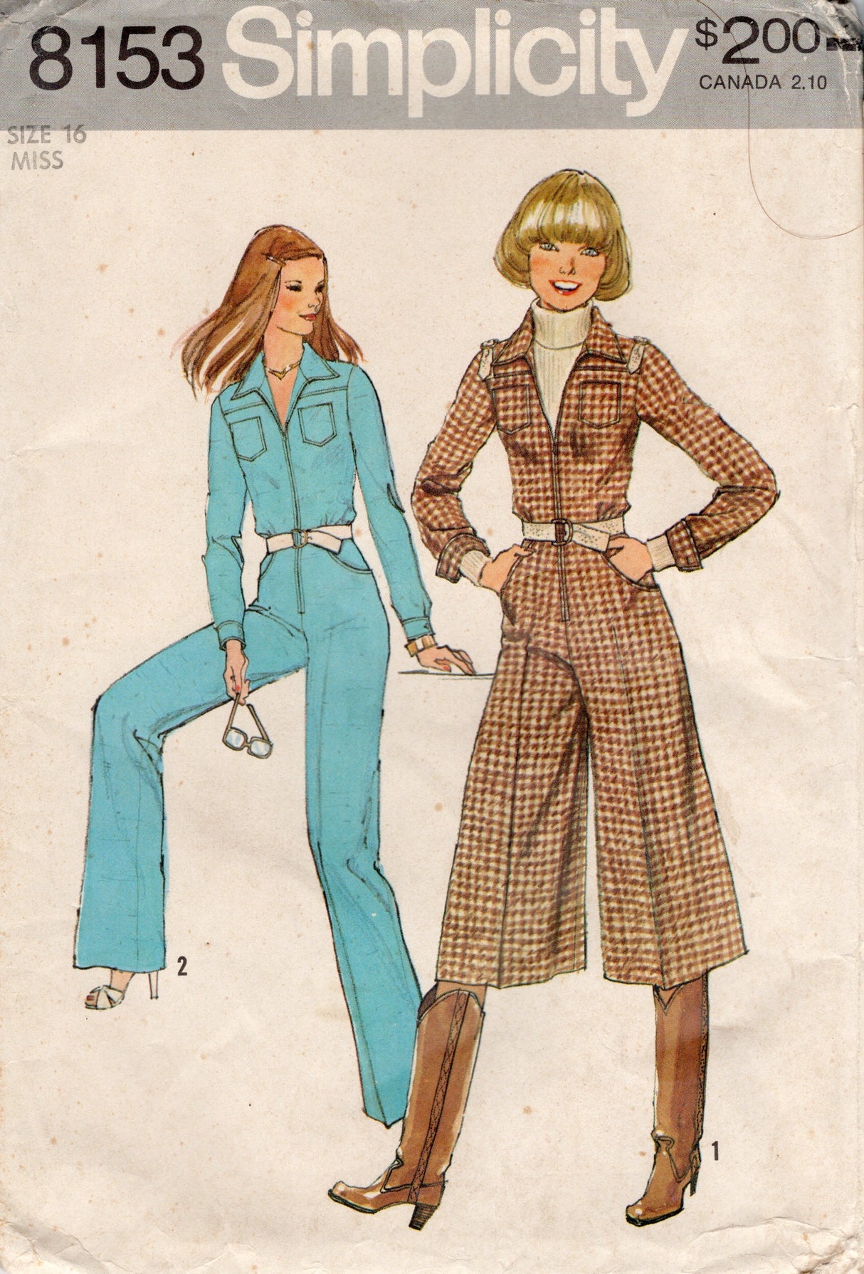 1970's Simplicity Culotte or Full Length Jumpsuit pattern - Bust 38" - No. 8153