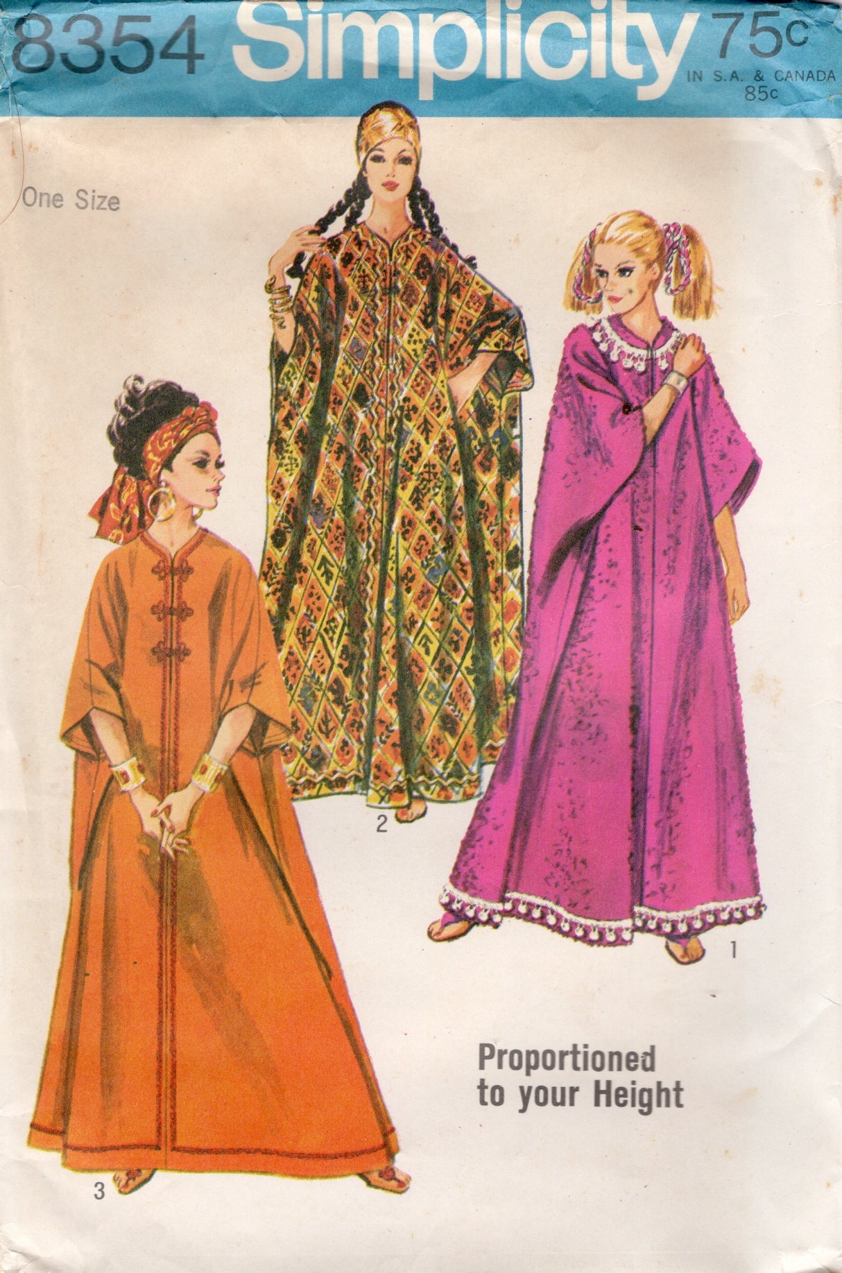 1960's Simplicity Caftan Dress Pattern - One Size - No. 8354