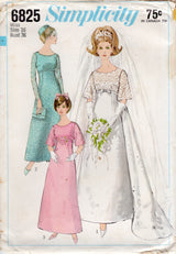 1960's Simplicity Empire Waist Wedding Dress or Bridesmaid Dress Pattern with Scallop Neckline - Bust 36"- No. 6825