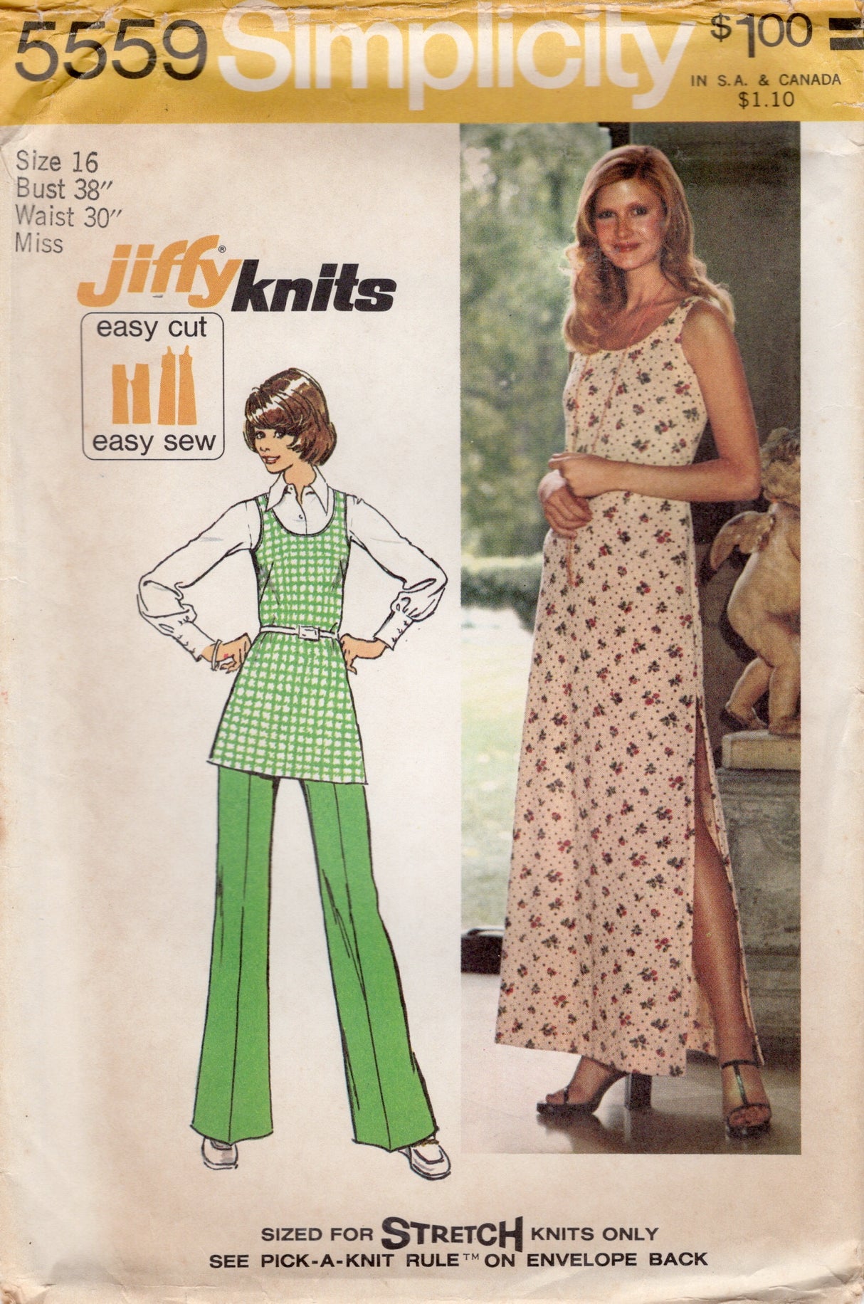 1970's Simplicity Jiffy Knit Tunic or Dress and Pants pattern - Bust 38" - No. 5559