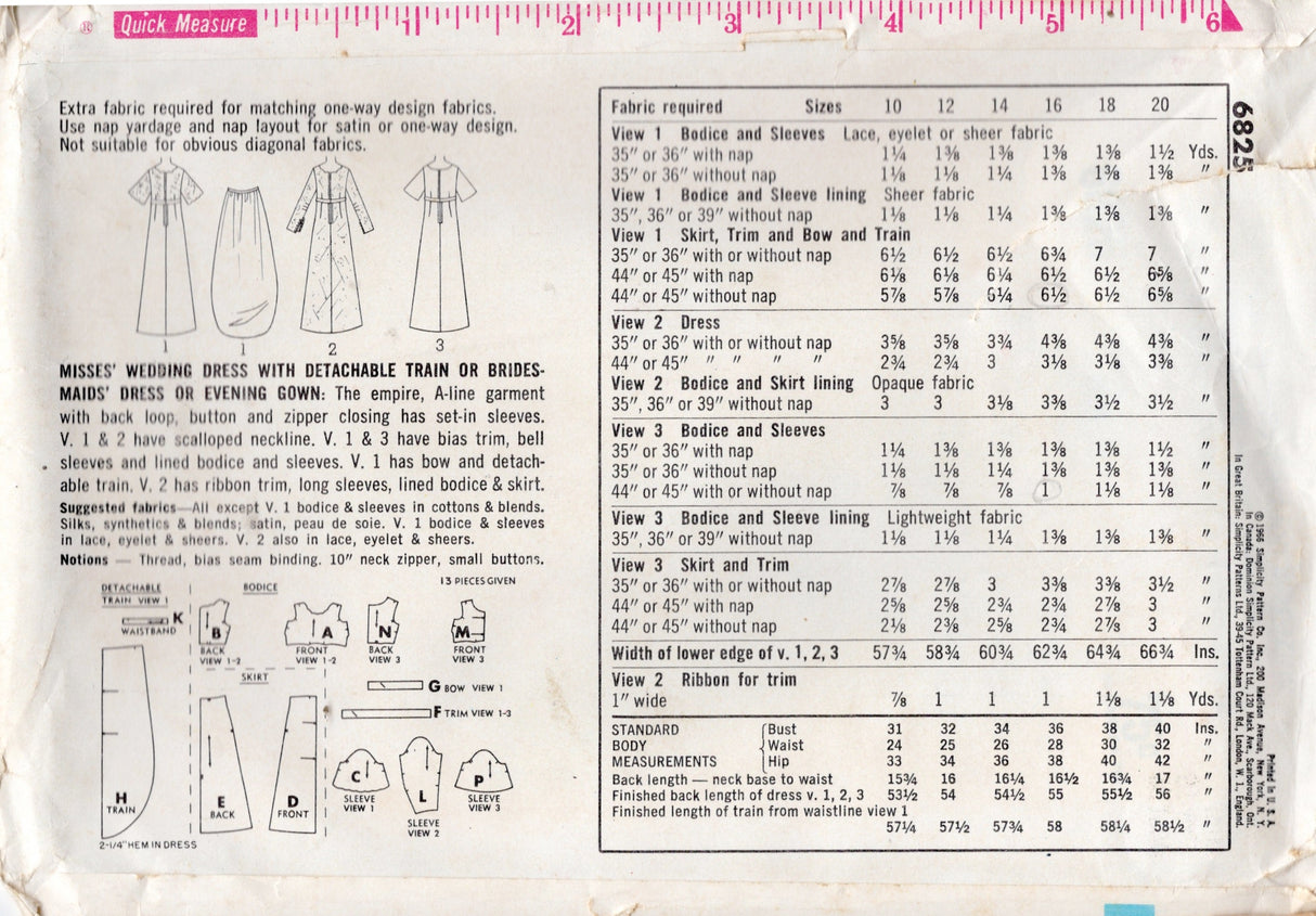 1960's Simplicity Empire Waist Wedding Dress or Bridesmaid Dress Patte –  Backroom Finds