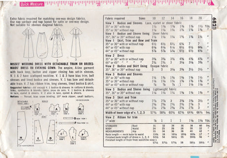 1960's Simplicity Empire Waist Wedding Dress or Bridesmaid Dress Pattern with Scallop Neckline - Bust 36"- No. 6825