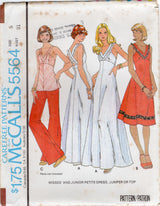 1970's McCall's Deep V One Piece Dress with Empire Waist in Three Lengths - Bust 32-36" - No. 5564