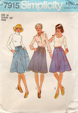 1970's Simplicity A-line, Flared and Wrap Skirt Pattern - Waist 28" - No. 7915
