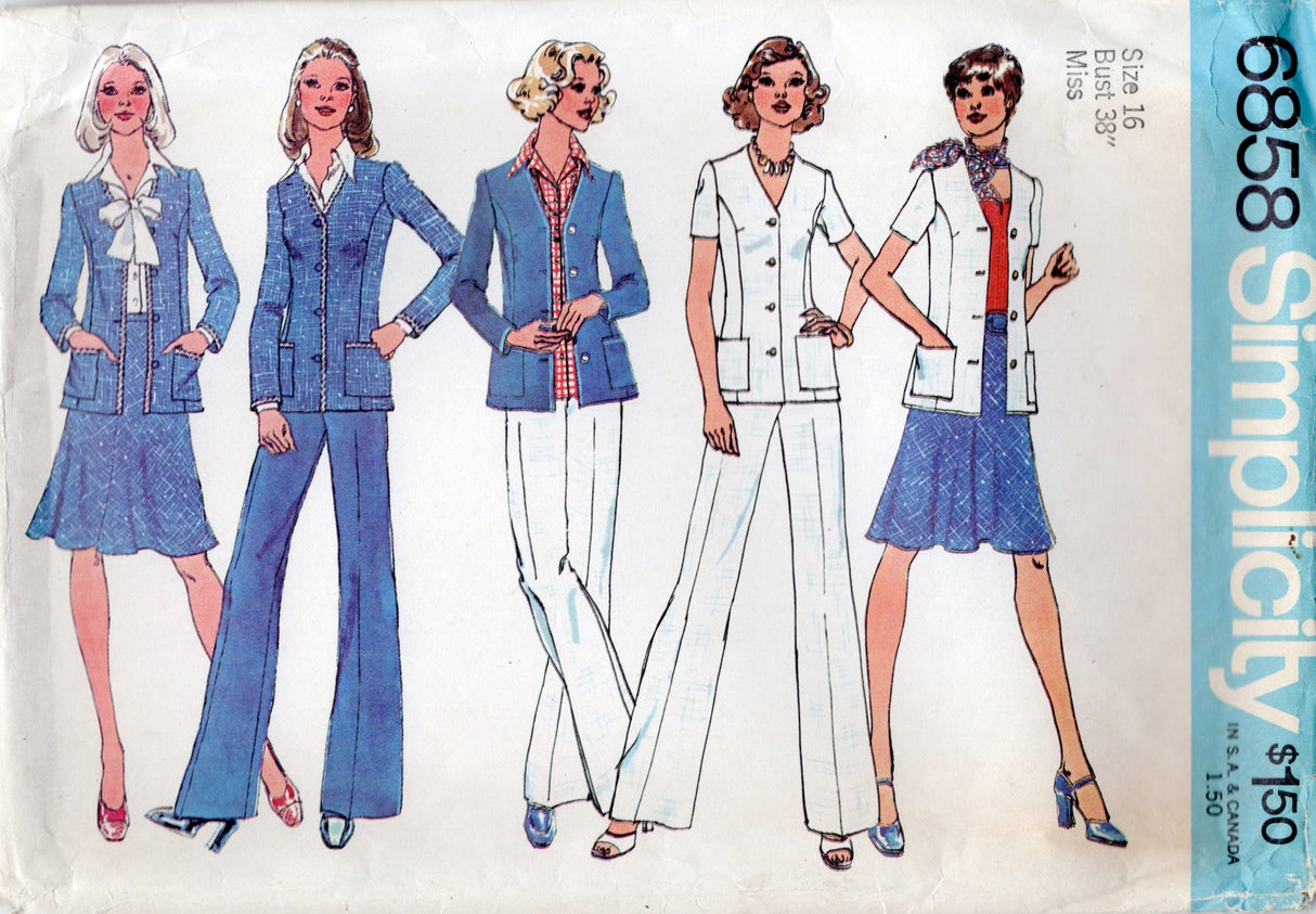 1970's Simplicity Unlined Cardigan, Bias Skirt and Pants Pattern - Bust 38" - No. 6858