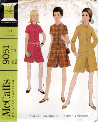 1960's McCall's Button Front Romper (Pantdress) Pattern - Bust 38