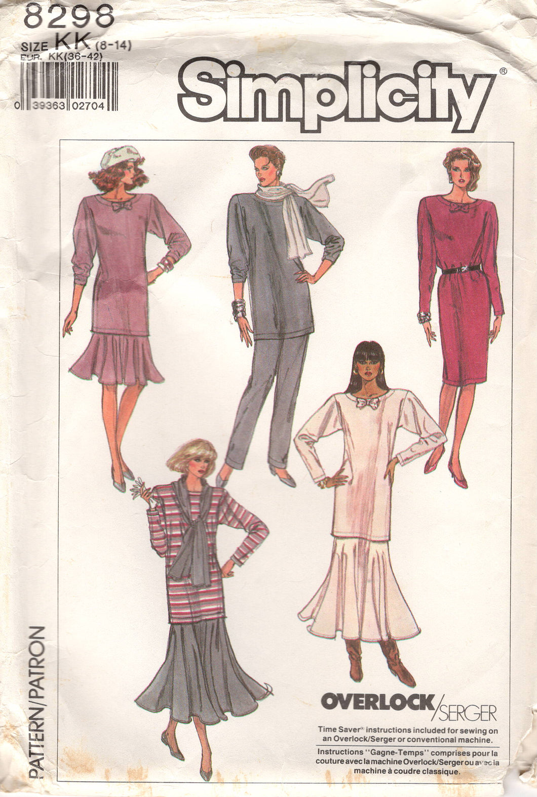 1980's Simplicity Tunic or Dress, Drop Waist Skirt, Pants and Scarf Pattern - Bust 31.5-36