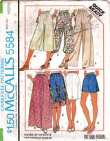 1970's McCall's High Waisted Loose Fit Pants, Shorts or Skirt Pattern - Waist 23-30" - No. 5584