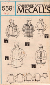 1970's McCall's Men's Button-Up Shirt and Shorts Pattern - Chest 38-48" - No. 5591