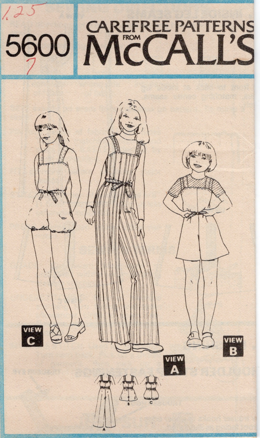 1970's McCall's Child's Jumpsuit, Romper or Playsuit Pattern  - Chest 26-32