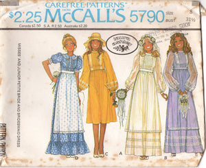 1970's McCall's with Laura Ashley Maxi Dress with Large Sleeves pattern  - Bust 31.5-33" - No. 5790