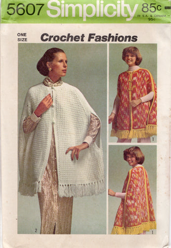 1970's Simplicity Crochet Cape in Two Styles - One Size - No. 5607