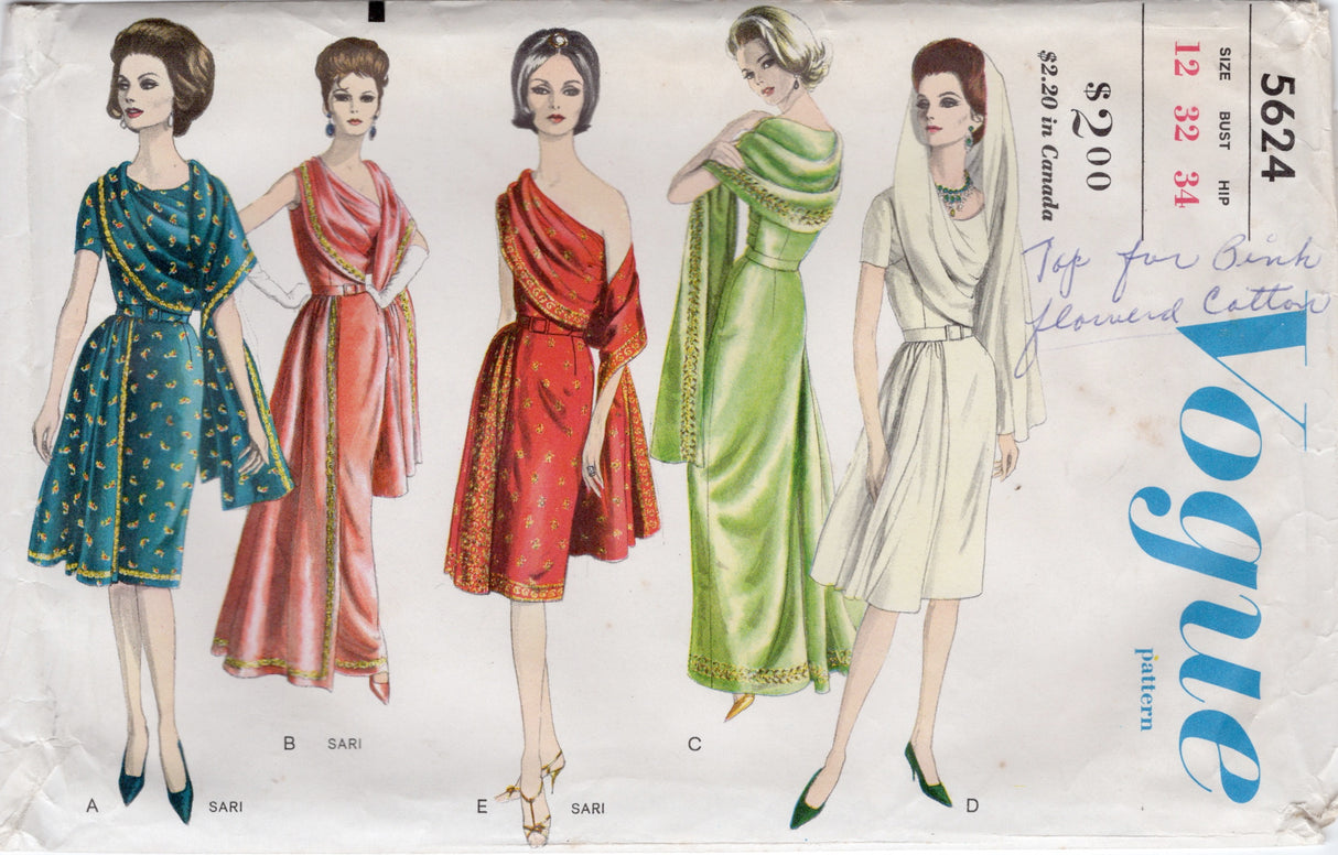 1960’s Vogue One Piece One Shoulder Dress Pattern - Bust 32” - No. 5624