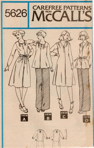 1970's McCall's Shirred Shoulder Dress or Tunic and Tie Belt Pattern - Bust 32.5-46